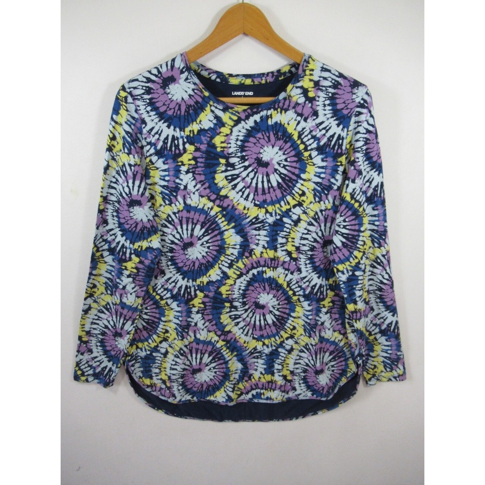 Lands End Tie Dye Print T-Shirt Women Large Long Sleeve